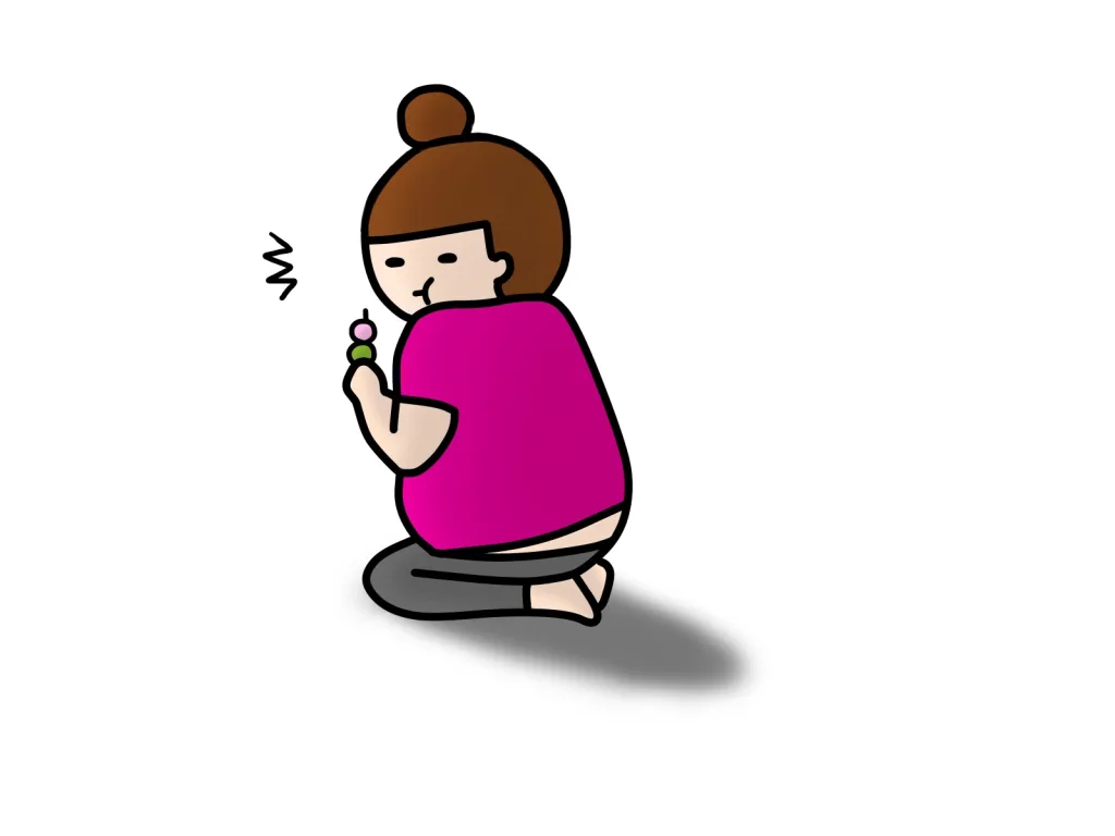 隠れて食べ物を食べる女性