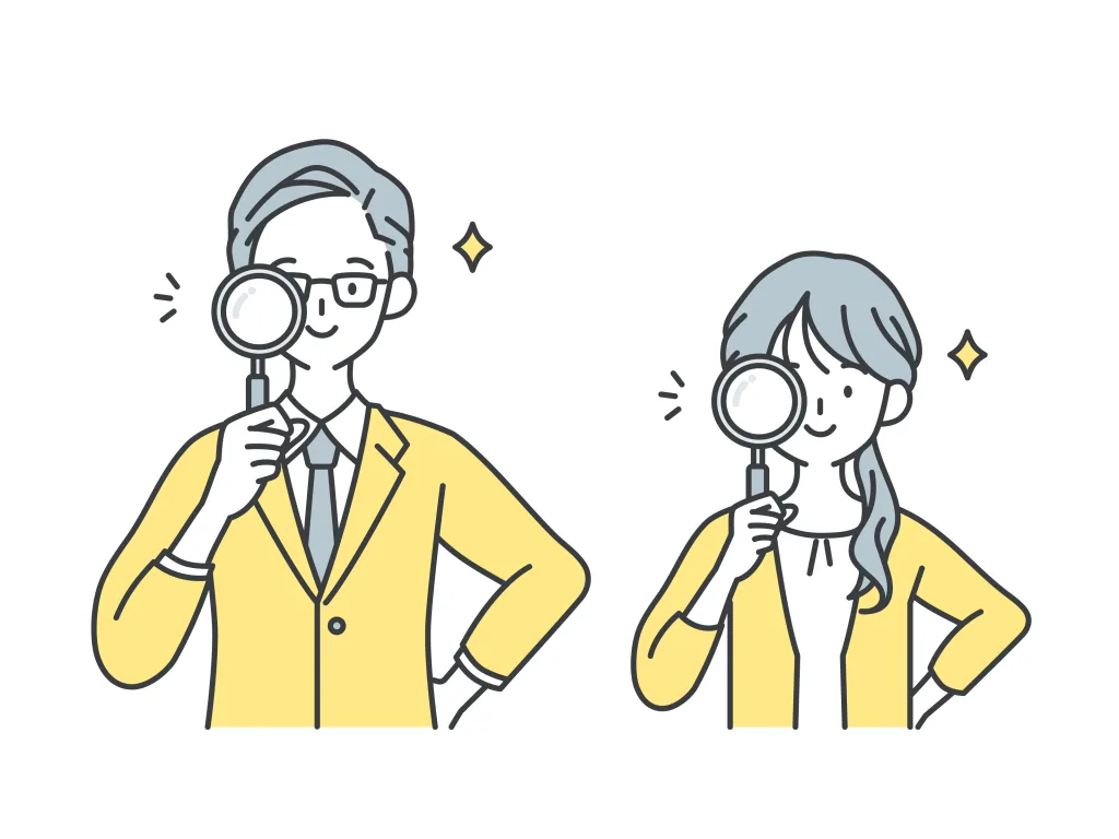 虫眼鏡で比較してる画像