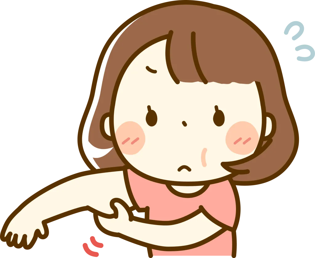 二の腕を触っている女性のイラスト